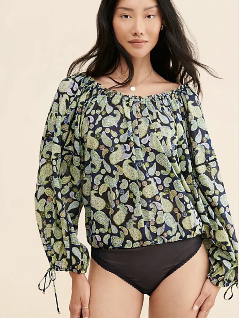 Free People Intimately Sundown Bodysuit Blue And Yellow Paisley Print Medium